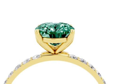 Yellow gold Oval Cut Green Sapphire Solitaire Engagement Ring with Pavé Band and Prong Setting_4