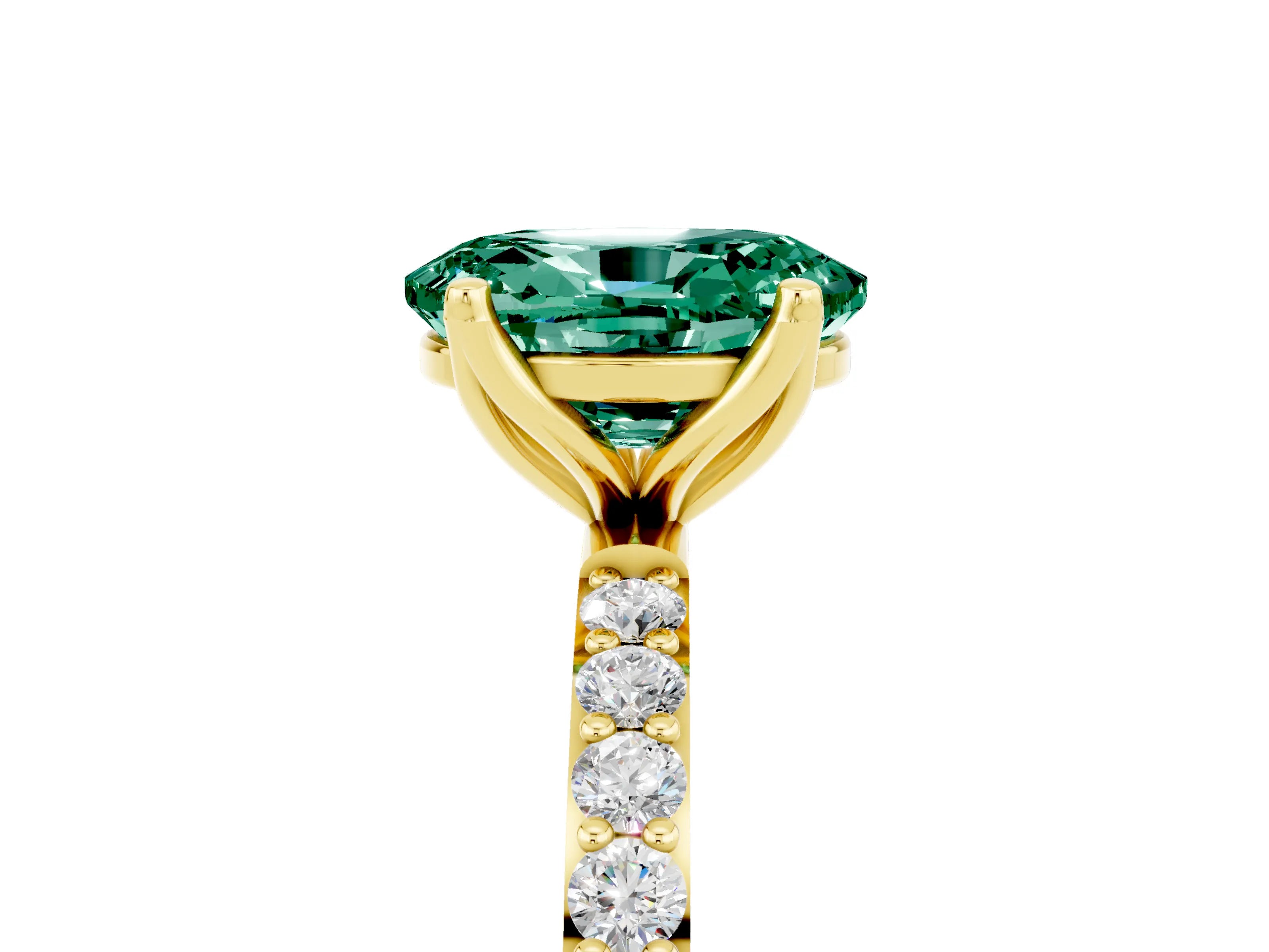 Yellow gold Oval Cut Green Sapphire Solitaire Engagement Ring with Pavé Band and Prong Setting_5