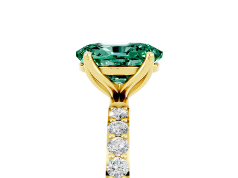 Yellow gold Oval Cut Green Sapphire Solitaire Engagement Ring with Pavé Band and Prong Setting_5