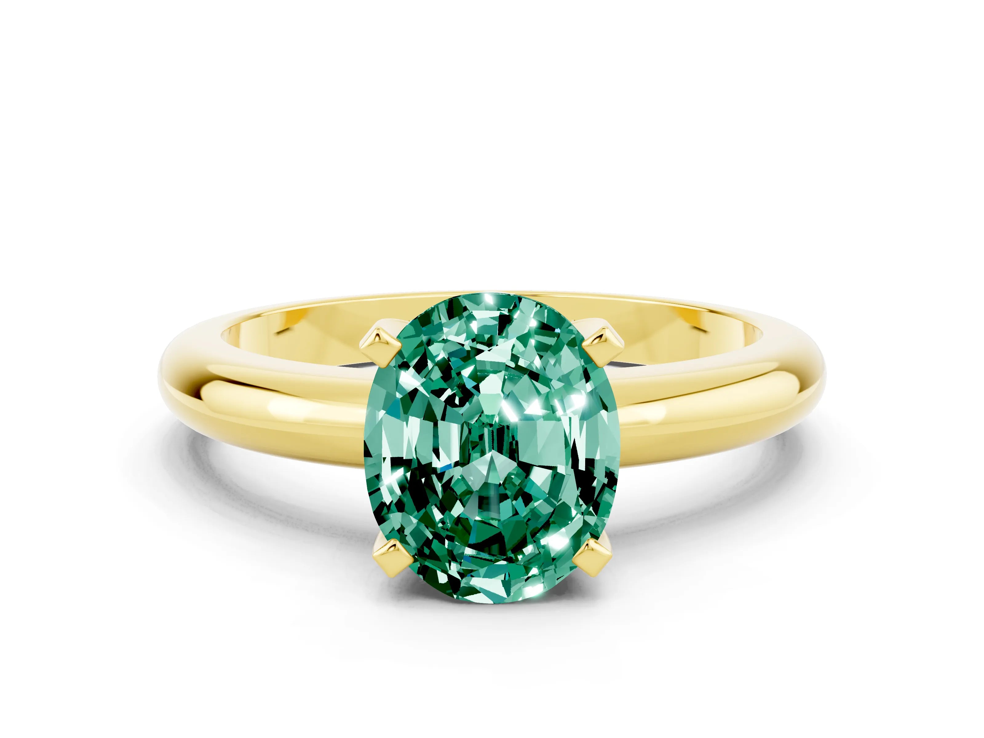 Yellow gold Oval Cut Green Sapphire Solitaire Engagement Ring with Round Band and Four-Prong Setting