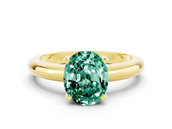 Yellow gold Oval Cut Green Sapphire Solitaire Engagement Ring with Round Band and Four-Prong Setting