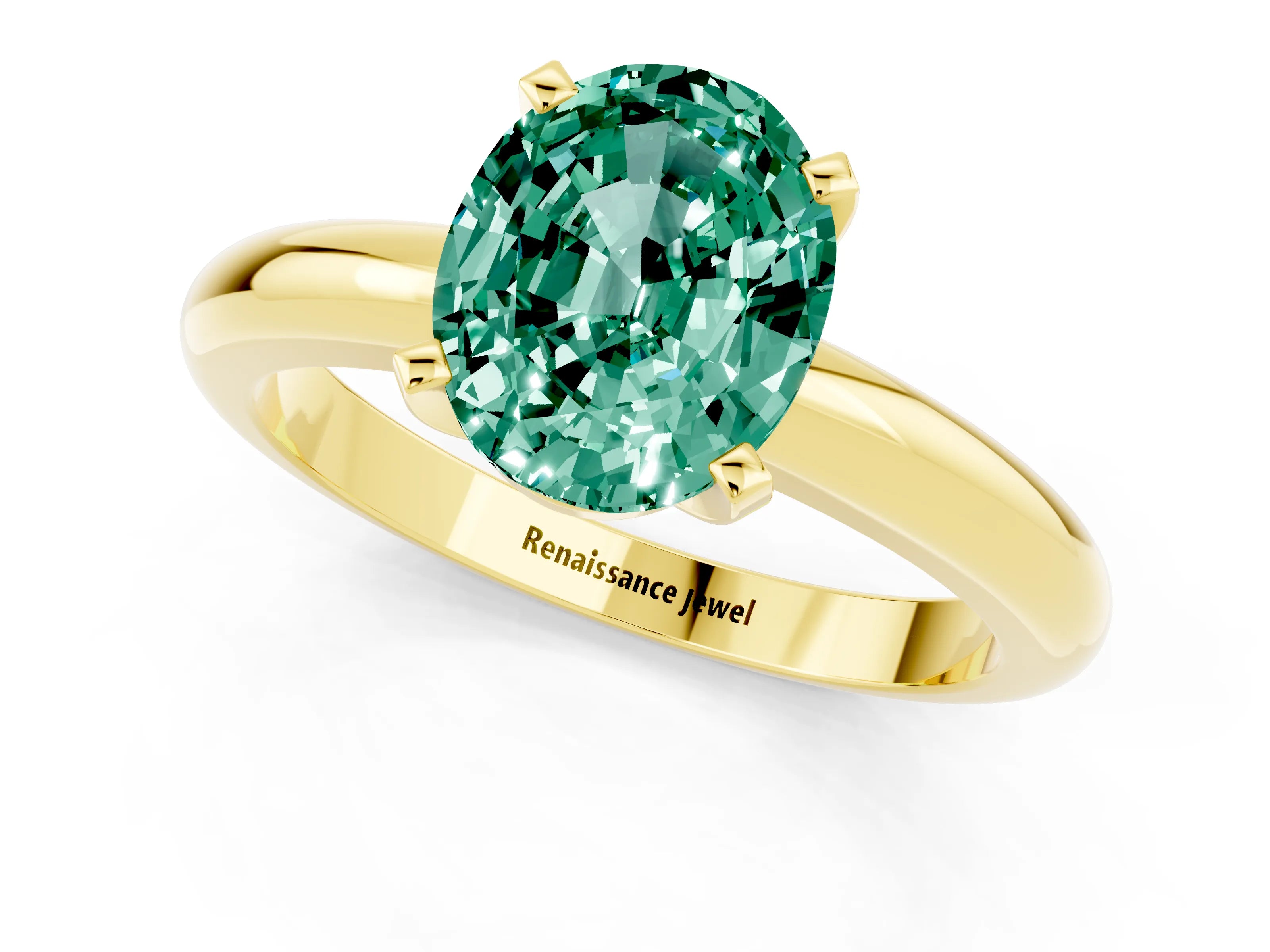 Yellow gold Oval Cut Green Sapphire Solitaire Engagement Ring with Round Band and Four-Prong Setting_1