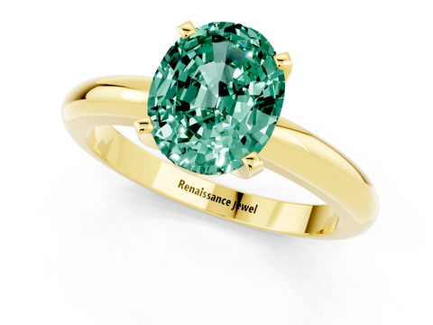 Yellow gold Oval Cut Green Sapphire Solitaire Engagement Ring with Round Band and Four-Prong Setting_1