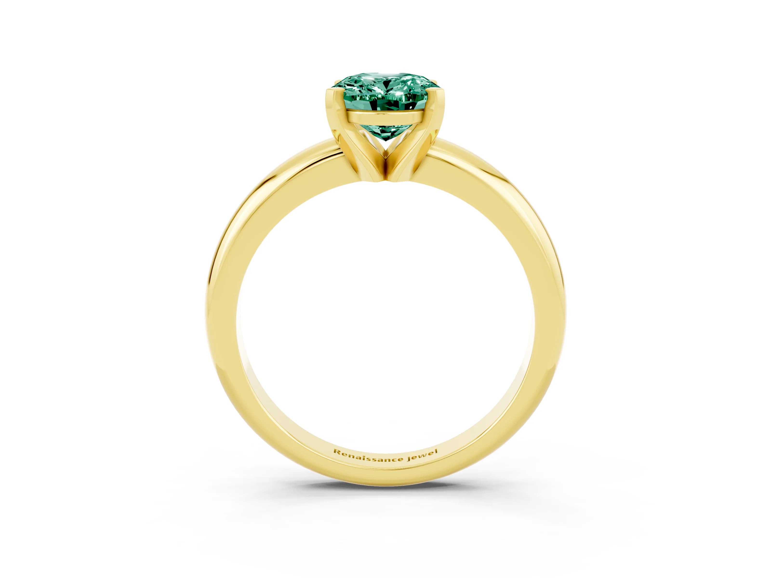 Yellow gold Oval Cut Green Sapphire Solitaire Engagement Ring with Round Band and Four-Prong Setting_3