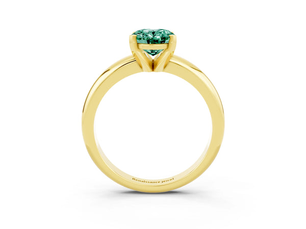 Yellow gold Oval Cut Green Sapphire Solitaire Engagement Ring with Round Band and Four-Prong Setting