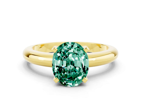 Yellow gold Oval Cut Green Sapphire Solitaire Engagement Ring with Round Band and Four-Prong Setting