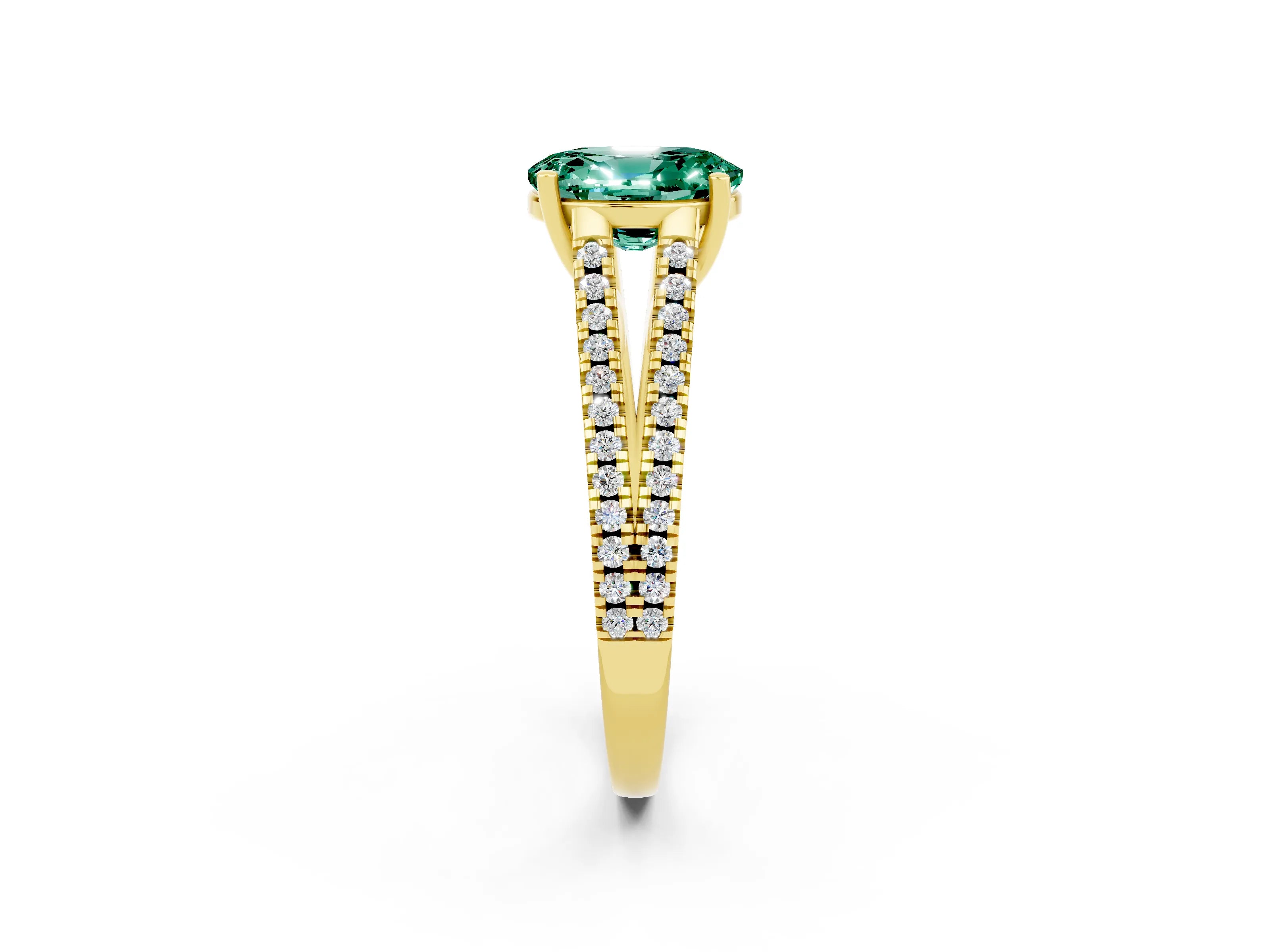 Yellow gold Oval Cut Green Sapphire Solitaire Engagement Ring with Split Shank Pavé Band_2