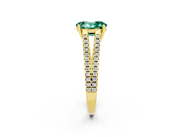 Yellow gold Oval Cut Green Sapphire Solitaire Engagement Ring with Split Shank Pavé Band