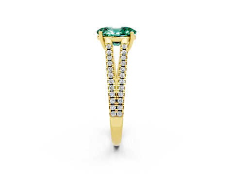 Yellow gold Oval Cut Green Sapphire Solitaire Engagement Ring with Split Shank Pavé Band_2