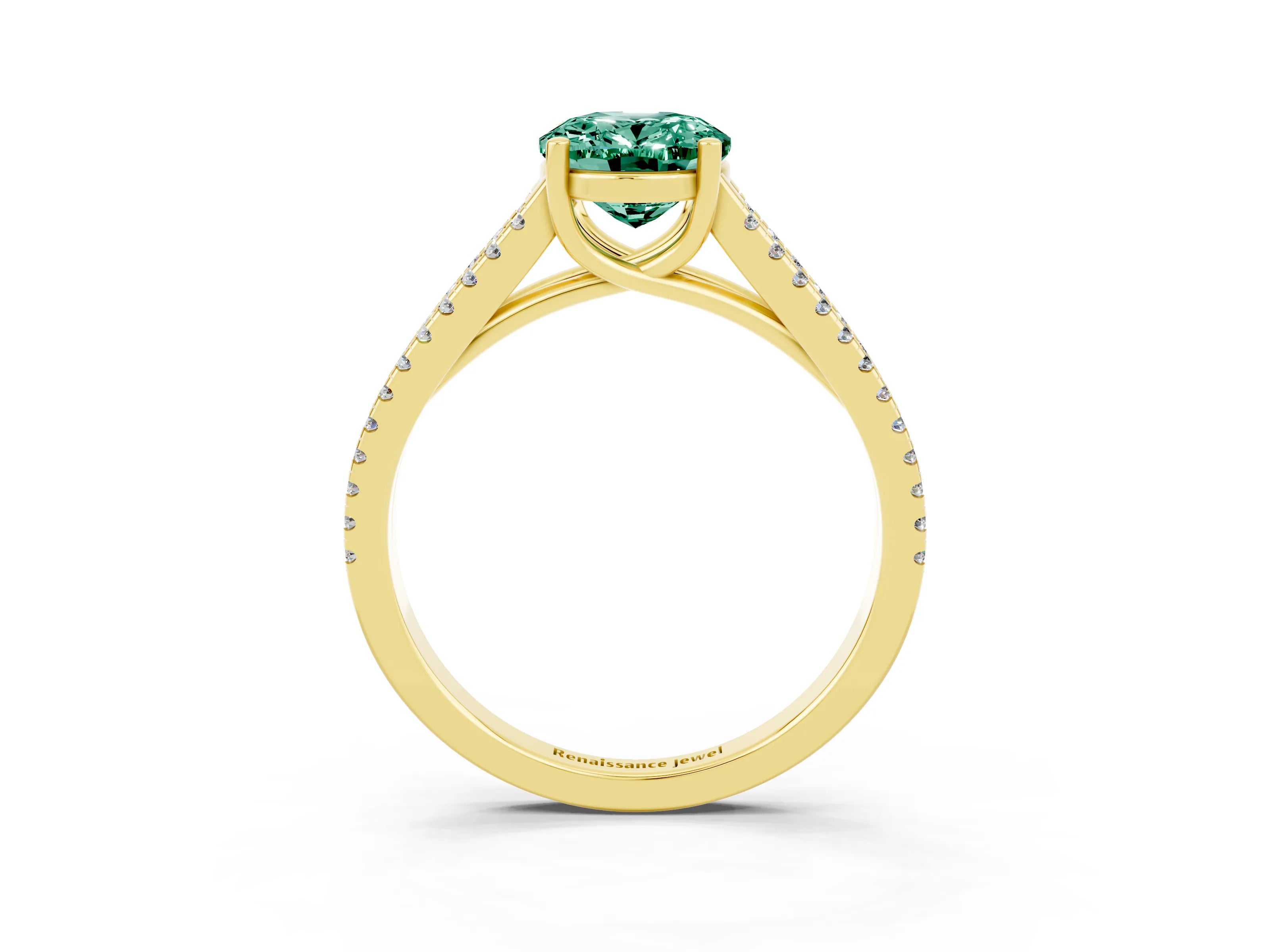 Yellow gold Oval Cut Green Sapphire Solitaire Engagement Ring with Split Shank Pavé Band_3