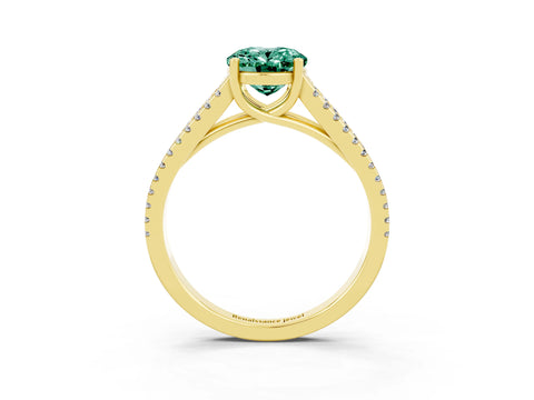 Yellow gold Oval Cut Green Sapphire Solitaire Engagement Ring with Split Shank Pavé Band_3