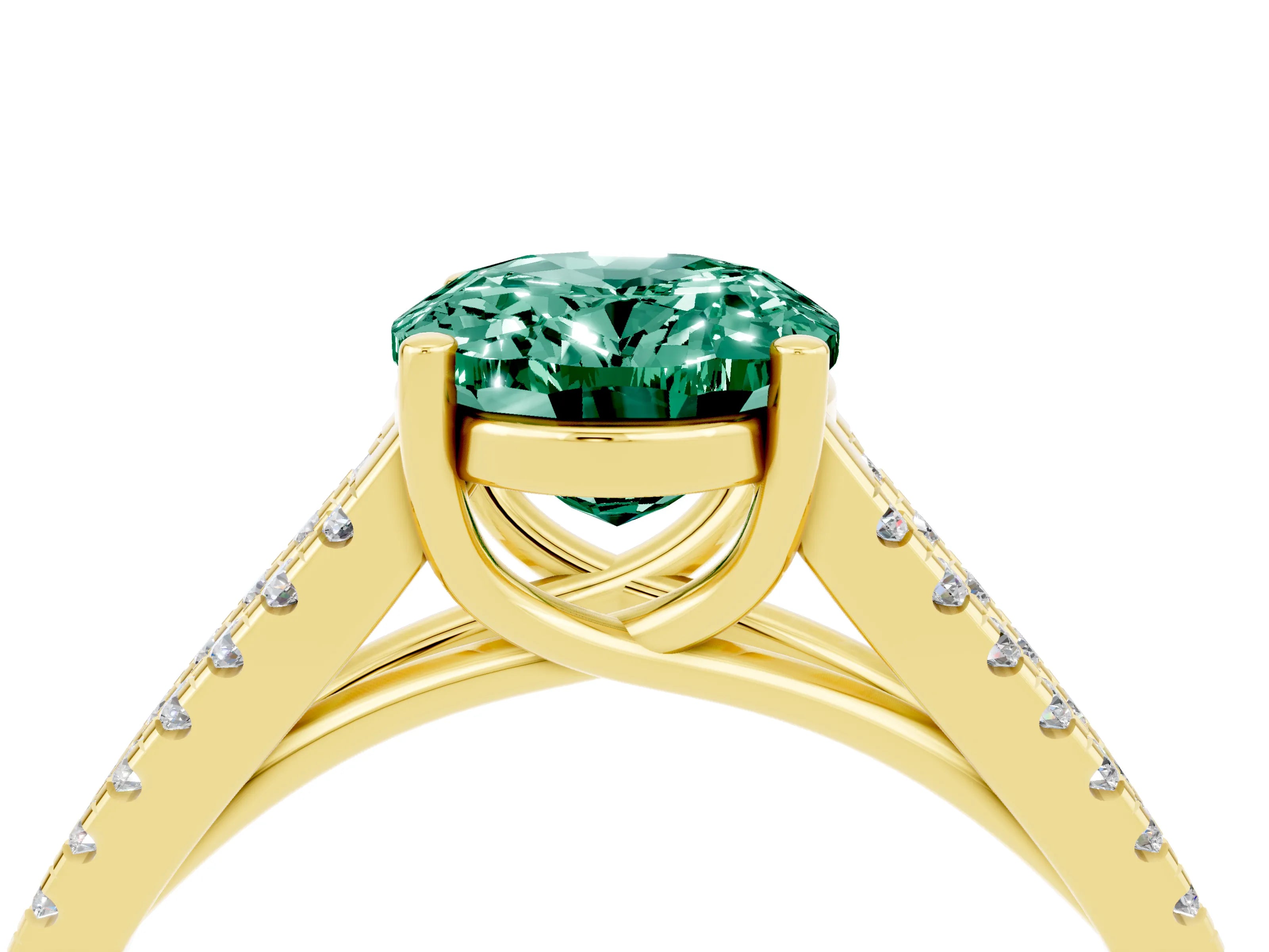 Yellow gold Oval Cut Green Sapphire Solitaire Engagement Ring with Split Shank Pavé Band_4