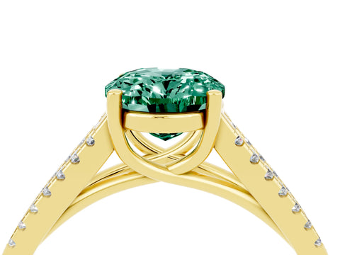 Yellow gold Oval Cut Green Sapphire Solitaire Engagement Ring with Split Shank Pavé Band_4