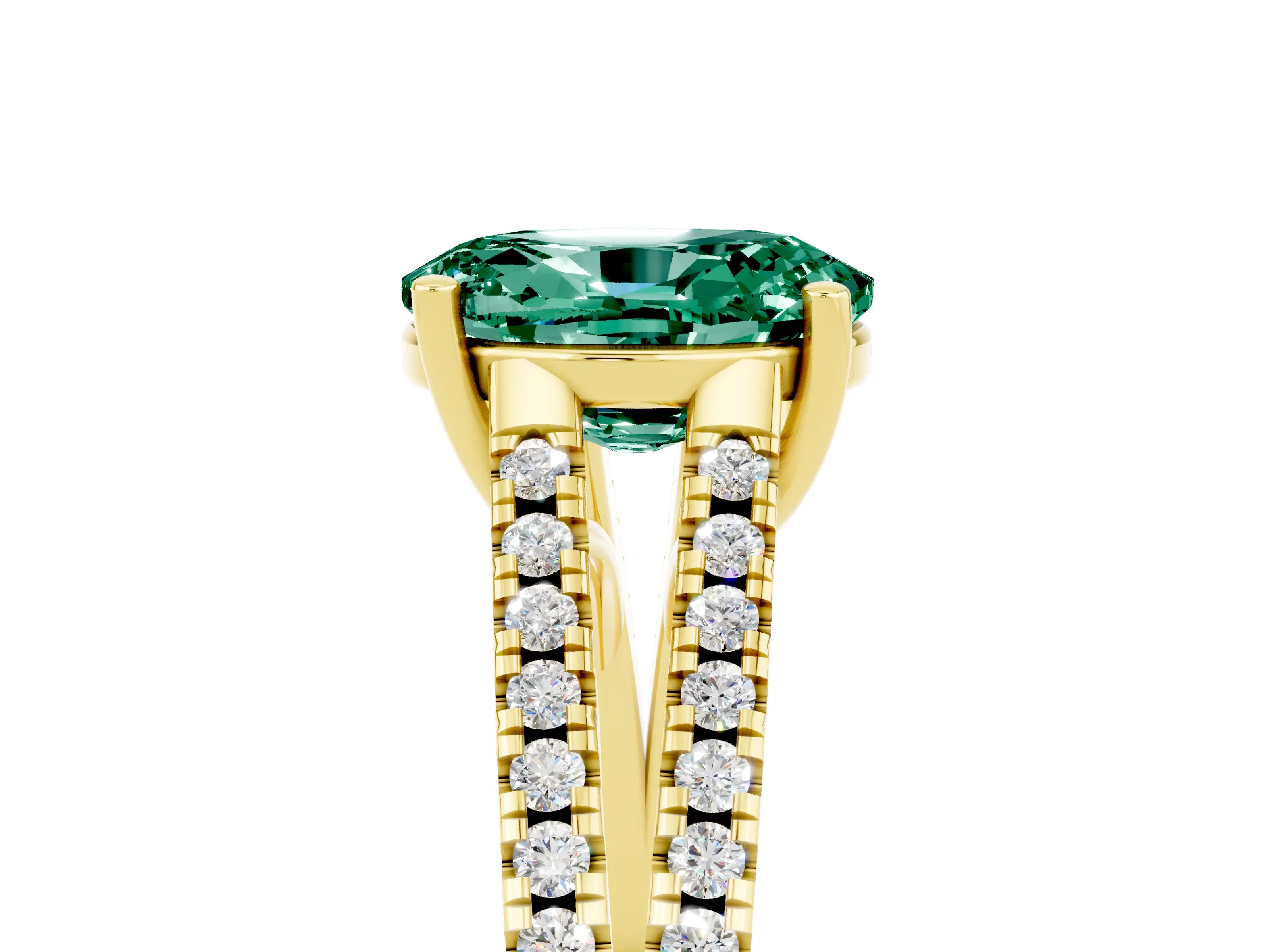 Yellow gold Oval Cut Green Sapphire Solitaire Engagement Ring with Split Shank Pavé Band_5