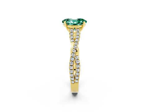 Yellow gold Oval Cut Green Sapphire Solitaire Engagement Ring with Twisted Pavé Band and Four-Prong Setting_2