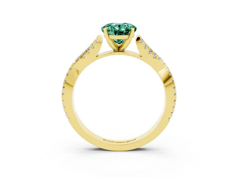 Yellow gold Oval Cut Green Sapphire Solitaire Engagement Ring with Twisted Pavé Band and Four-Prong Setting_3