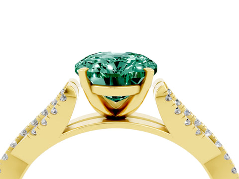 Yellow gold Oval Cut Green Sapphire Solitaire Engagement Ring with Twisted Pavé Band and Four-Prong Setting_4