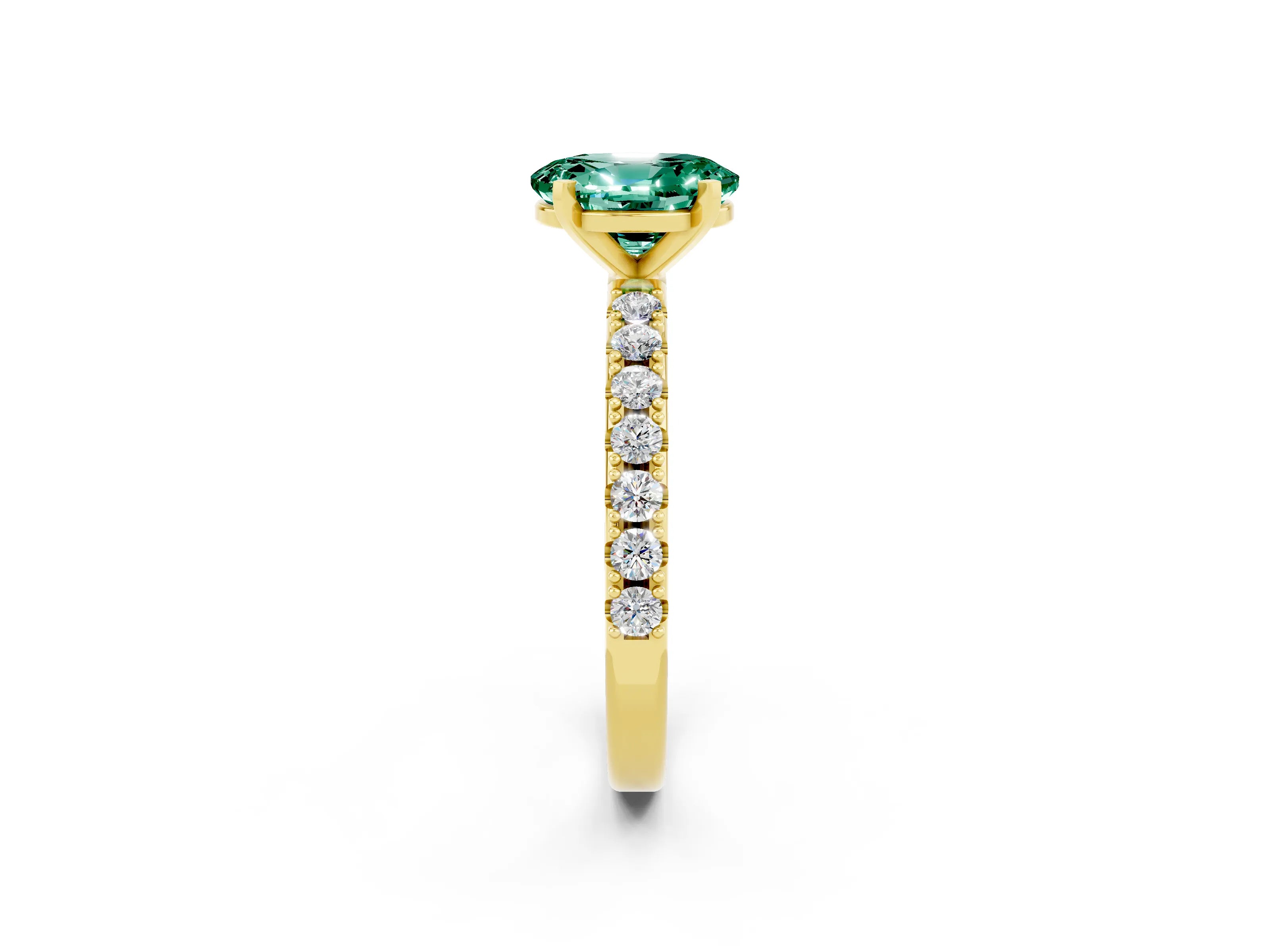 Yellow gold Oval Cut Green Sapphire Solitaire Pavé Band with Four-Prong Setting_2