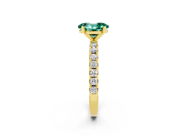 Yellow gold Oval Cut Green Sapphire Solitaire Pavé Band with Four-Prong Setting