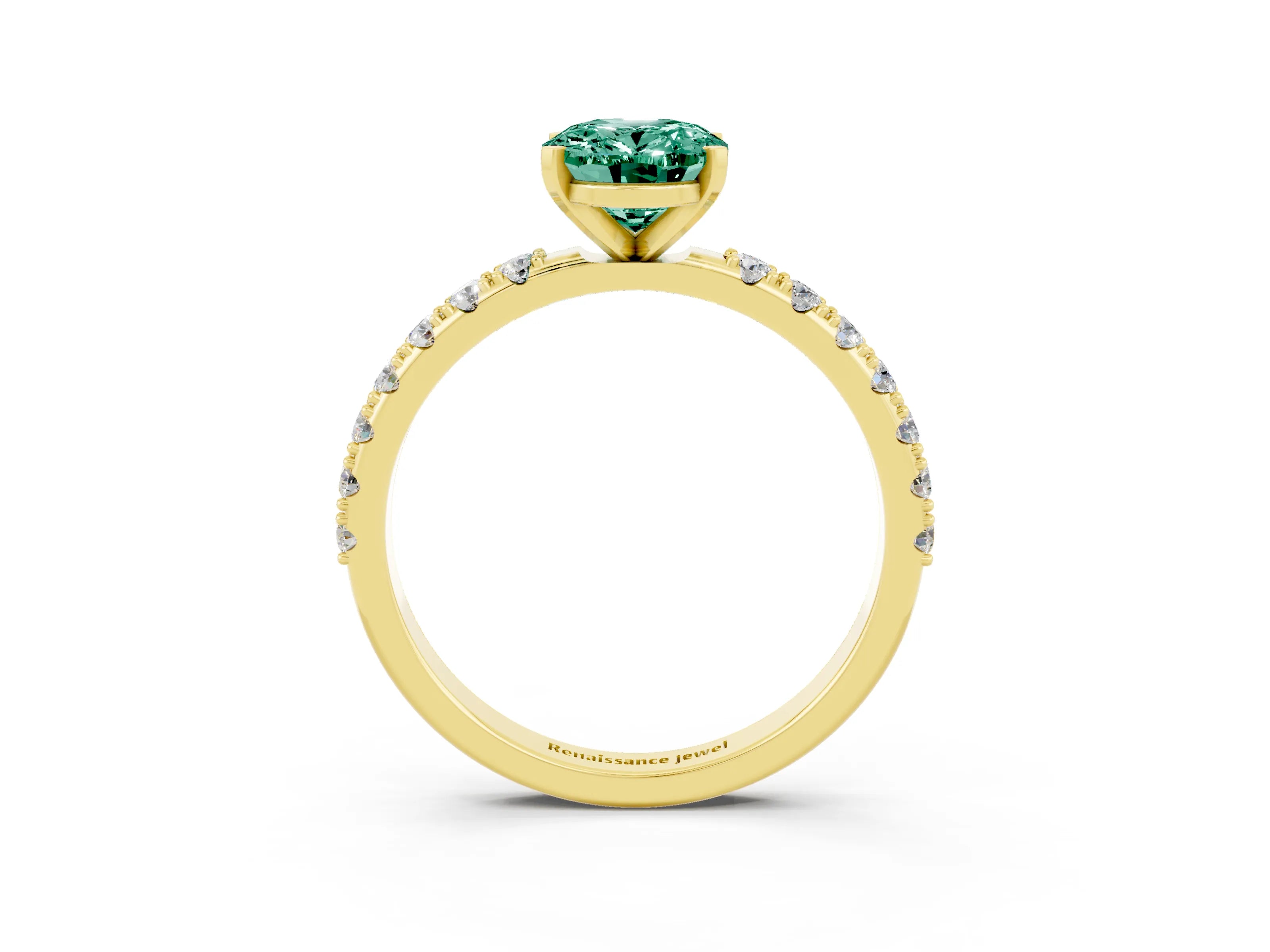 Yellow gold Oval Cut Green Sapphire Solitaire Pavé Band with Four-Prong Setting_3