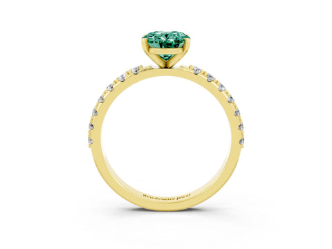 Yellow gold Oval Cut Green Sapphire Solitaire Pavé Band with Four-Prong Setting_3