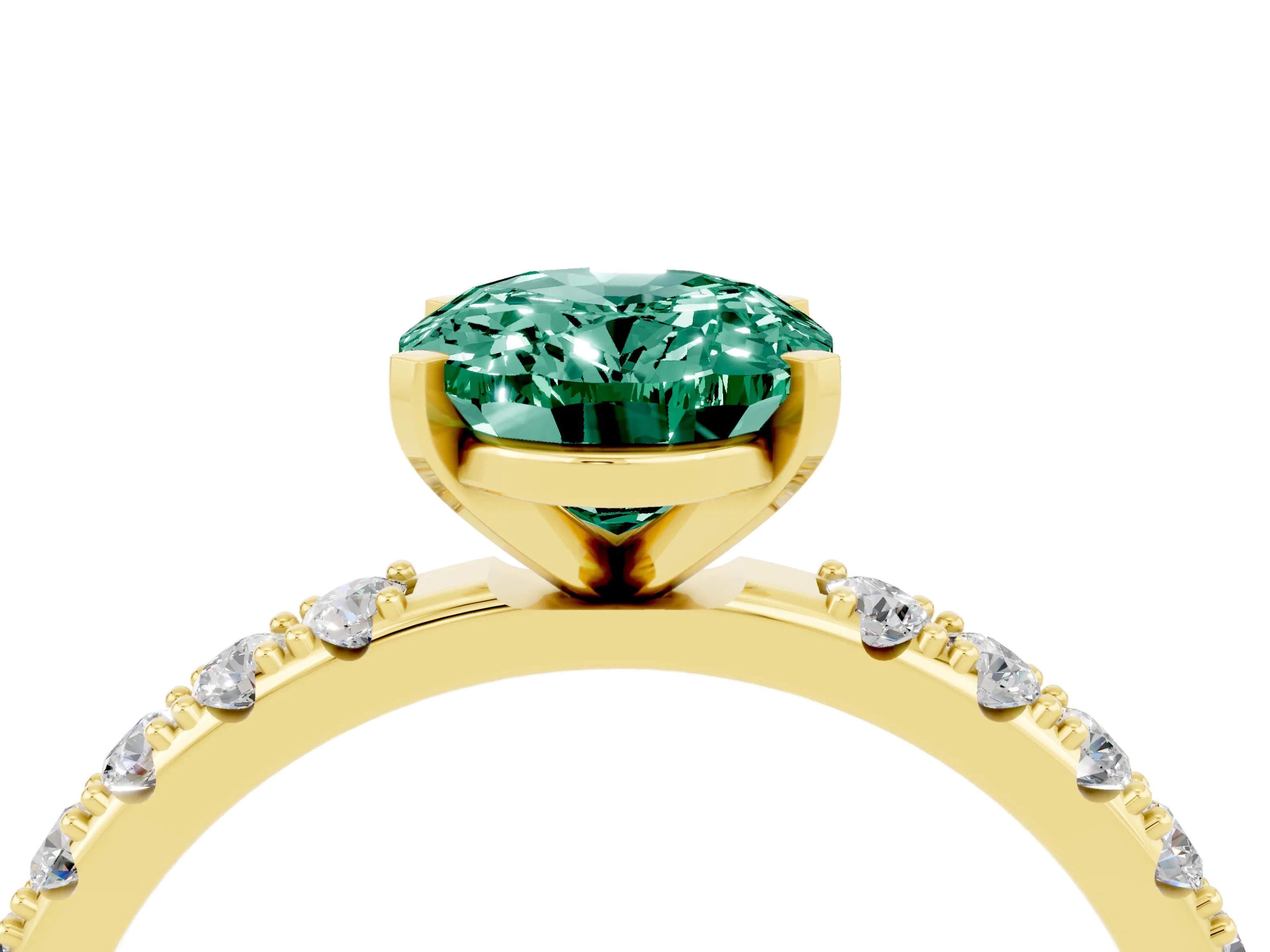 Yellow gold Oval Cut Green Sapphire Solitaire Pavé Band with Four-Prong Setting_4