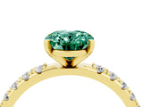 Yellow gold Oval Cut Green Sapphire Solitaire Pavé Band with Four-Prong Setting_4