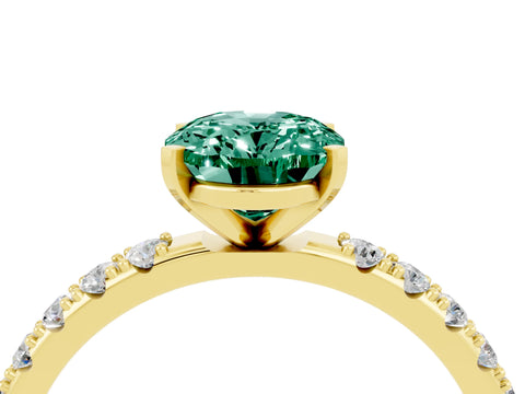 Yellow gold Oval Cut Green Sapphire Solitaire Pavé Band with Four-Prong Setting_4