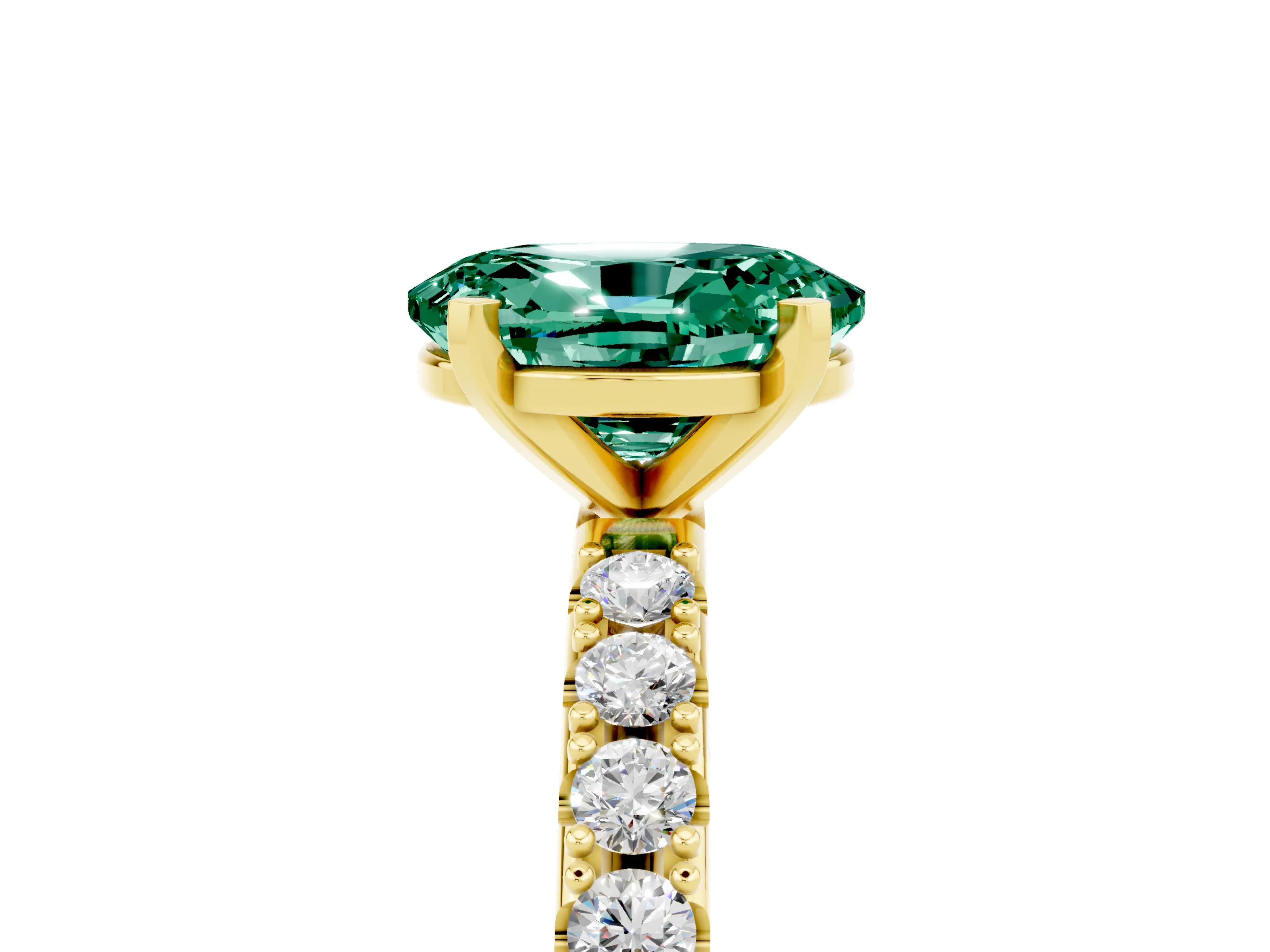 Yellow gold Oval Cut Green Sapphire Solitaire Pavé Band with Four-Prong Setting_5