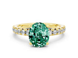 Yellow gold Oval Cut Green Sapphire Solitaire Pavé Engagement Ring with Round Band and Prong Setting_12