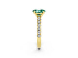 Yellow gold Oval Cut Green Sapphire Solitaire Pavé Engagement Ring with Round Band and Prong Setting_14