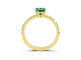 Yellow gold Oval Cut Green Sapphire Solitaire Pavé Engagement Ring with Round Band and Prong Setting_15