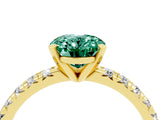 Yellow gold Oval Cut Green Sapphire Solitaire Pavé Engagement Ring with Round Band and Prong Setting_16