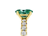 Yellow gold Oval Cut Green Sapphire Solitaire Pavé Engagement Ring with Round Band and Prong Setting_17