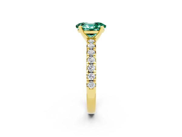 Yellow gold Oval Cut Green Sapphire Solitaire Pavé Engagement Ring with Round Band and Prong Setting