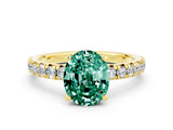 Yellow gold Oval Cut Green Sapphire Solitaire Pavé Engagement Ring with Round Band and Prong Setting_66