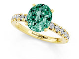 Yellow gold Oval Cut Green Sapphire Solitaire Pavé Engagement Ring with Round Band and Prong Setting_67