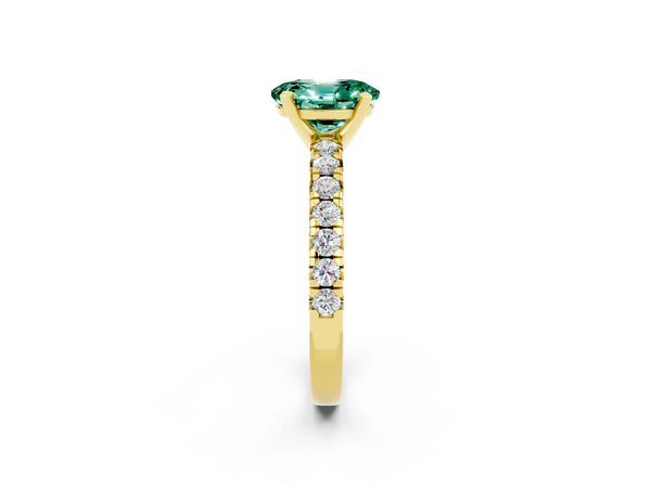 Yellow gold Oval Cut Green Sapphire Solitaire Pavé Engagement Ring with Round Band and Prong Setting