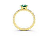 Yellow gold Oval Cut Green Sapphire Solitaire Pavé Engagement Ring with Round Band and Prong Setting_69