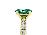 Yellow gold Oval Cut Green Sapphire Solitaire Pavé Engagement Ring with Round Band and Prong Setting_71