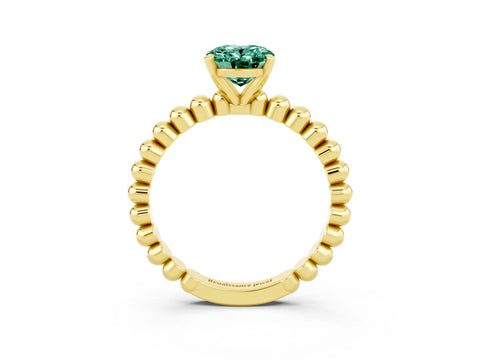 Yellow gold Oval Cut Green Sapphire Solitaire Ring with Beaded Band and Prong Setting_3