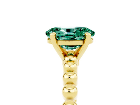 Yellow gold Oval Cut Green Sapphire Solitaire Ring with Beaded Band and Prong Setting_5