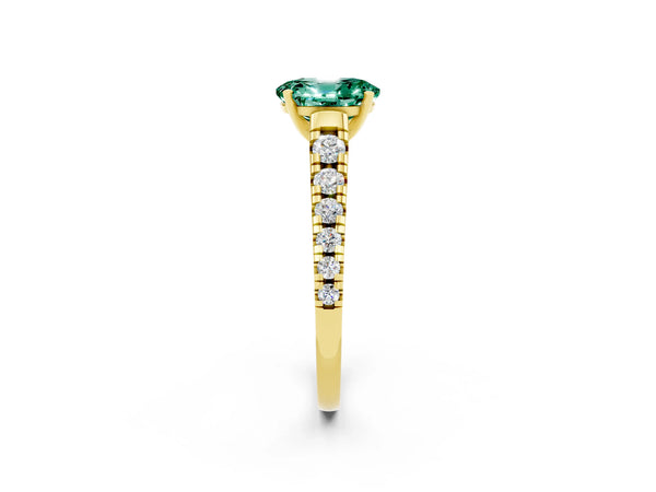 Yellow gold Oval Cut Green Sapphire Cathedral Solitaire Ring with Round  Pavé Band
