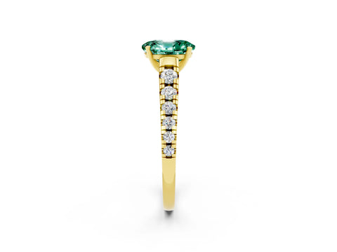 Yellow gold Oval Cut Green Sapphire Solitaire Ring with Cathedral Setting and Pavé Band_2