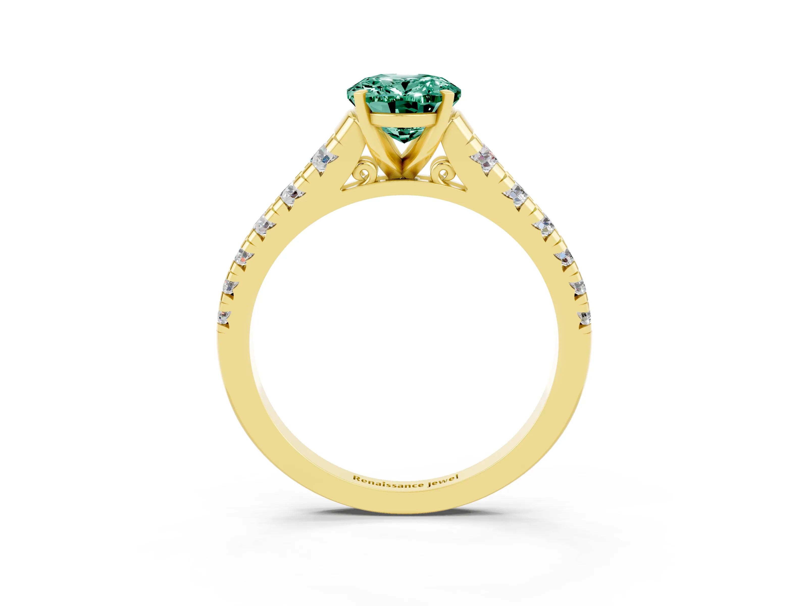 Yellow gold Oval Cut Green Sapphire Solitaire Ring with Cathedral Setting and Pavé Band_3