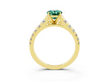 Yellow gold Oval Cut Green Sapphire Solitaire Ring with Cathedral Setting and Pavé Band_3