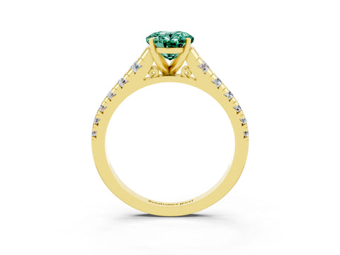 Yellow gold Oval Cut Green Sapphire Solitaire Ring with Cathedral Setting and Pavé Band_3