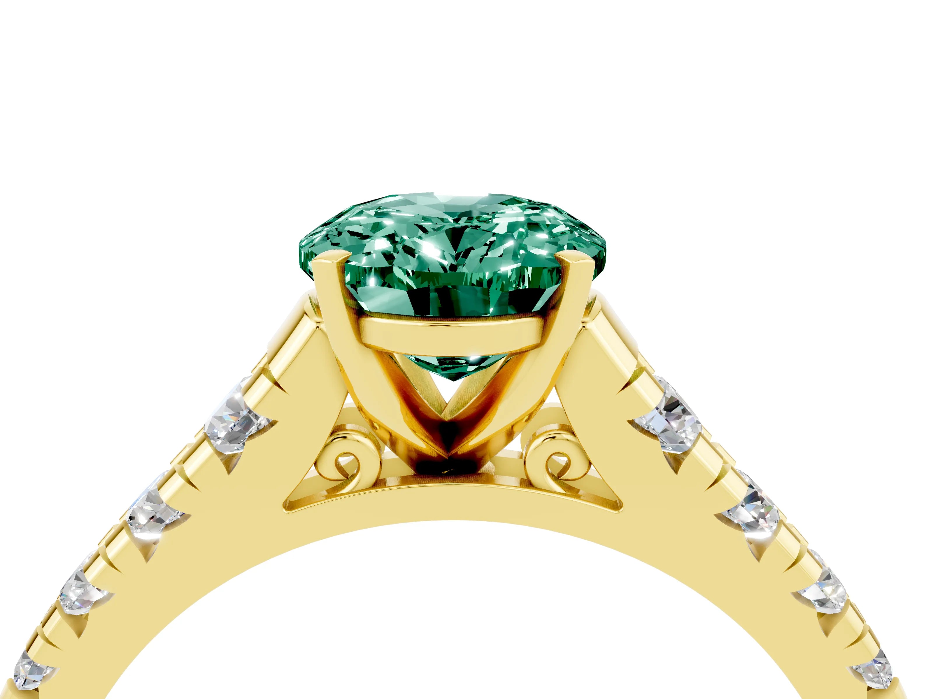 Yellow gold Oval Cut Green Sapphire Solitaire Ring with Cathedral Setting and Pavé Band_4