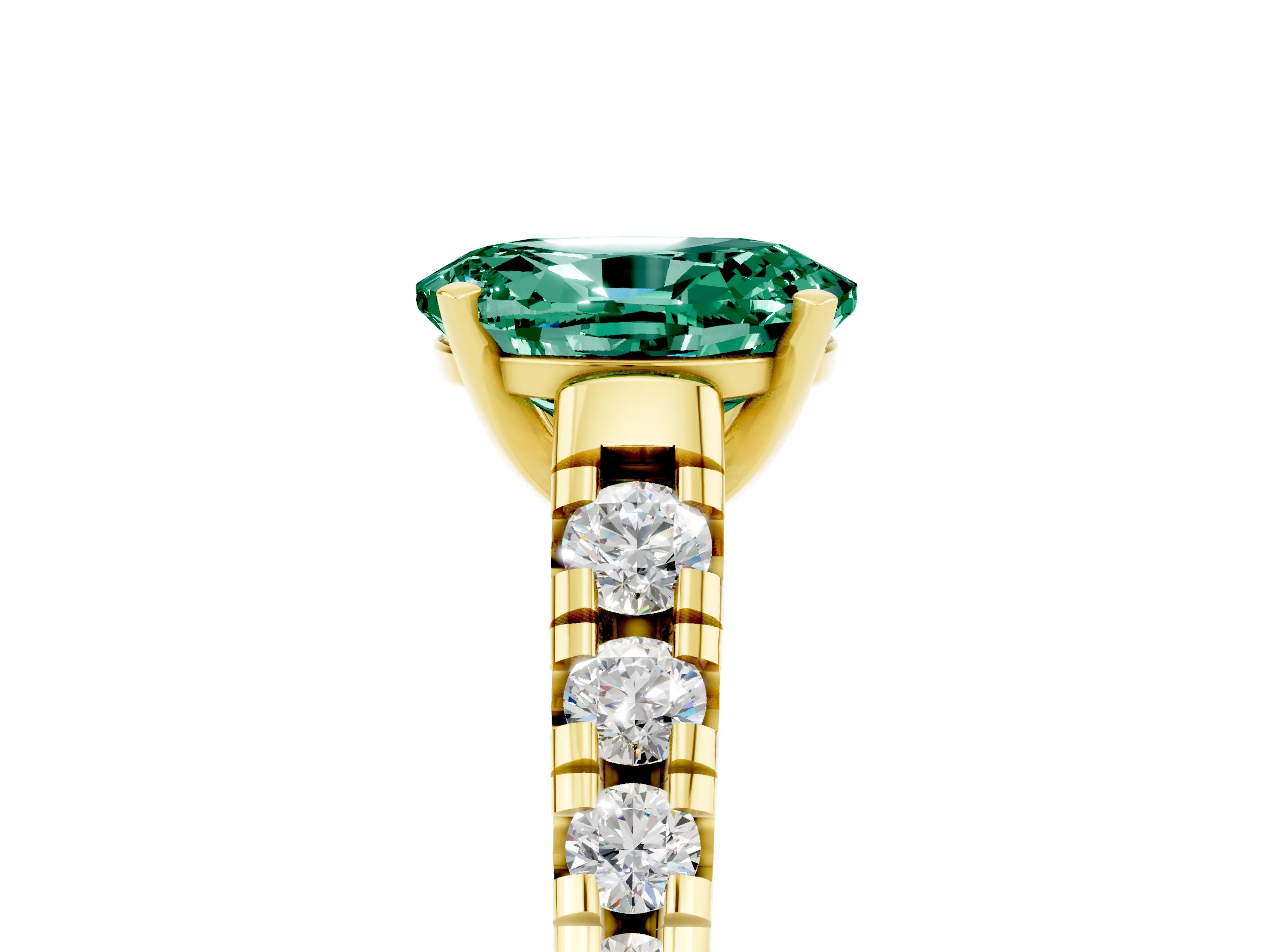 Yellow gold Oval Cut Green Sapphire Solitaire Ring with Cathedral Setting and Pavé Band_5