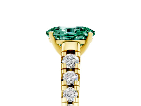 Yellow gold Oval Cut Green Sapphire Solitaire Ring with Cathedral Setting and Pavé Band_5